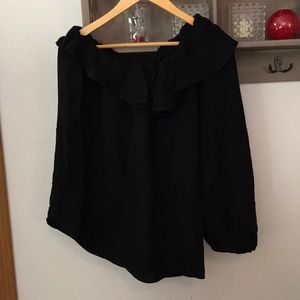 French Connection one shoulder less blouse black, neckline ruffle, size 4